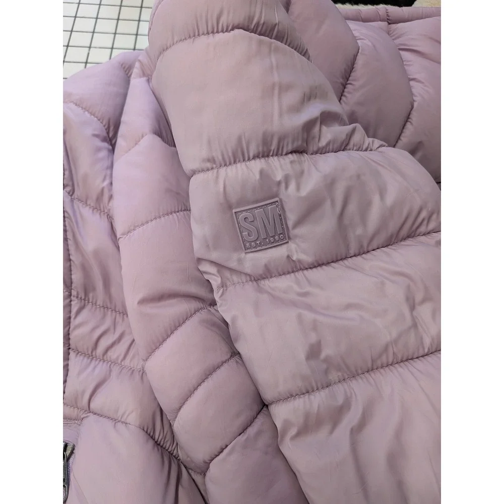 Steven Madden Reversible Puffer Jacket Lavender Faux Fur Hood Cozy Girls 14/16
